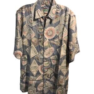 Reyn Spooner Vintage Men’s M Blue Asia Print SS Button Down Rayon Hawaiian Shirt